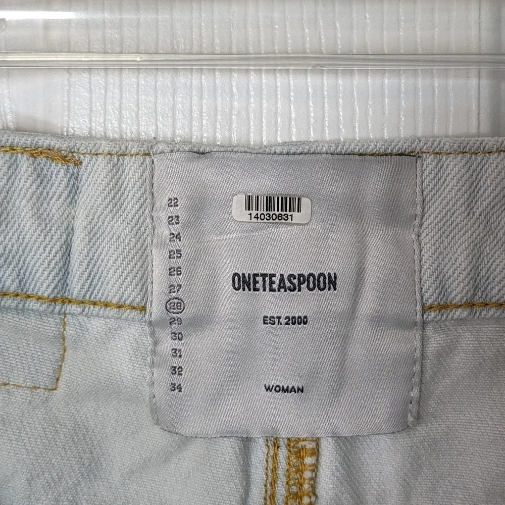 One‎ Teaspoon Brando 2020 Button Fly Lightly Distressed Light Denim Mini Skirt
